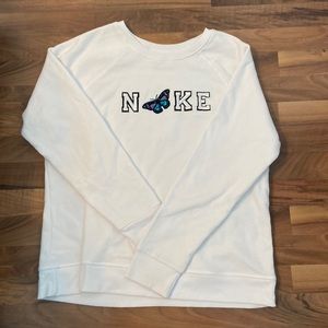 NIKE - White handmade sweatshirt with butterfly. Kids XL sweatshirt.